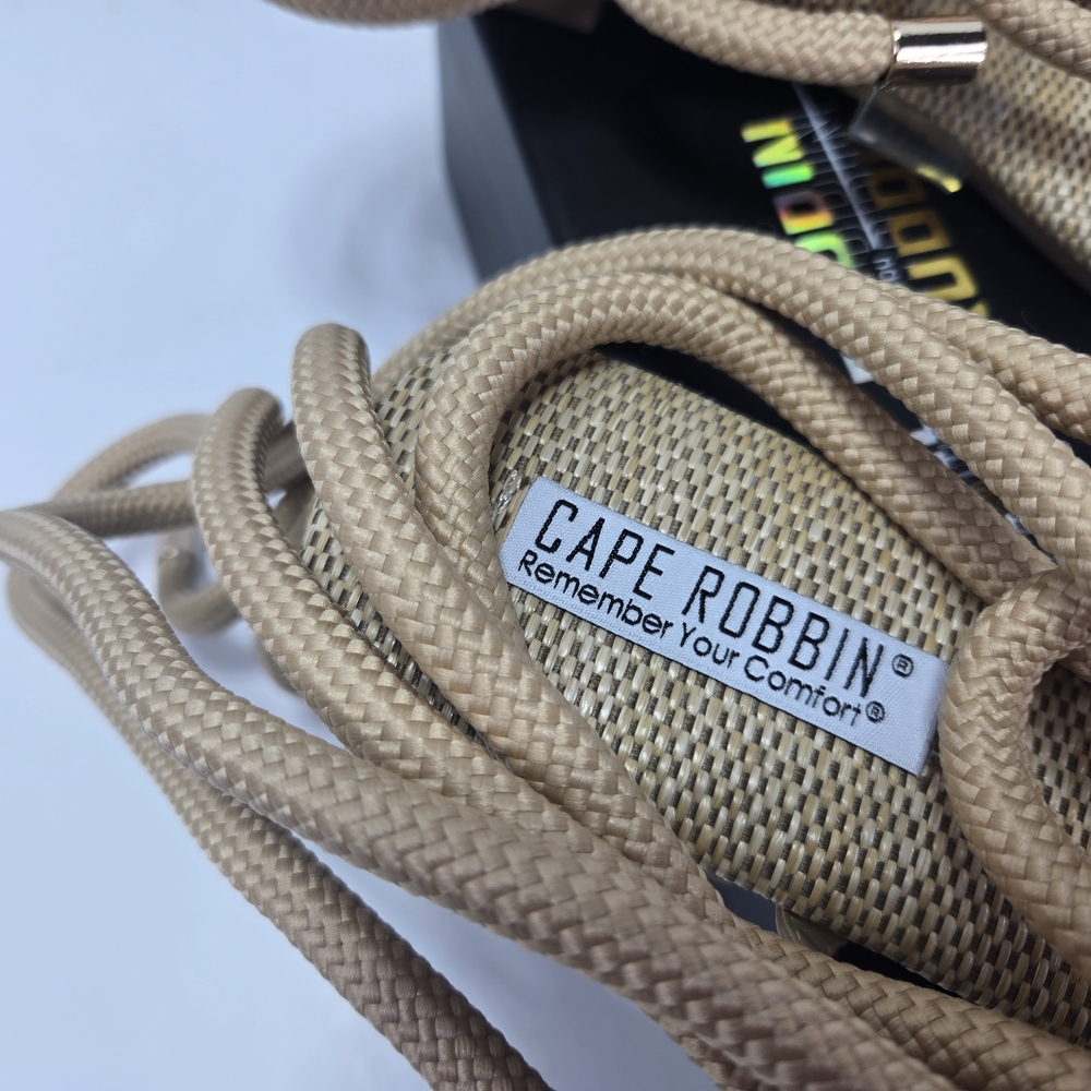 Cape Robbin Amoralyn Taupe Woven LaceUp Ankle Wrap Sandal Clear Toe Strap Size 9 - Picture 3 of 6